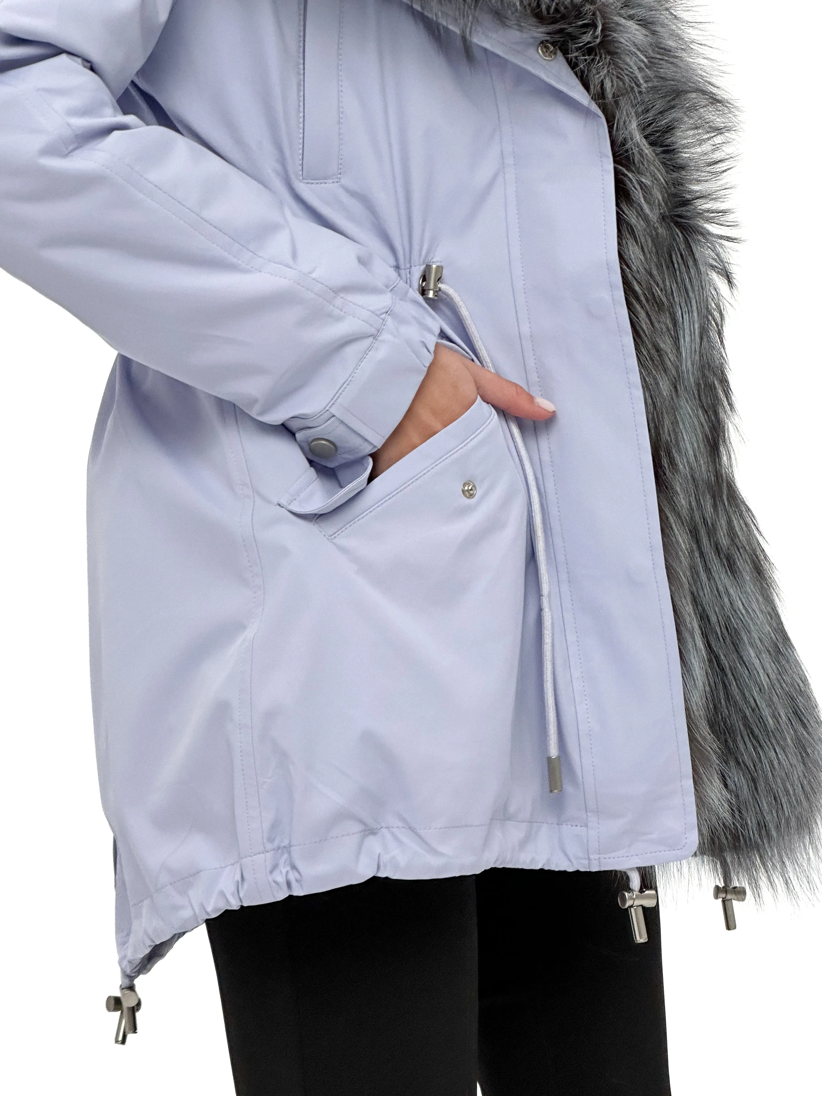 Genuine Silver Fox Fur Trim Rabbit Fur Insulated Parka