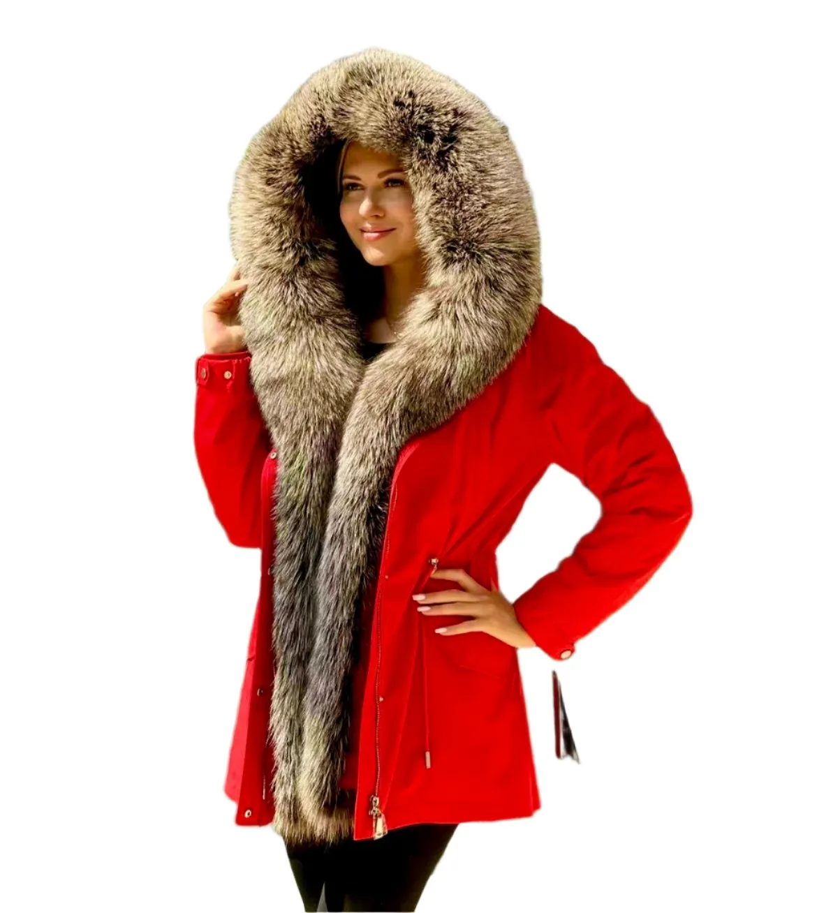 Genuine Silver Fox Fur Trim Rabbit Fur Insulated Parka