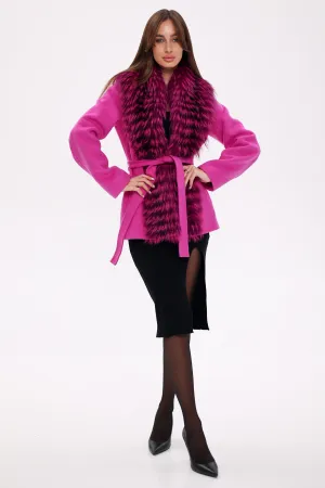 Genuine Silver Fox Fur Virgin Wool Coat