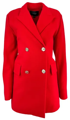 Giambattista Valli Double Breasted Wool Blazer in Red