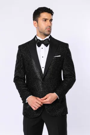 Glitter Pattern Black Men Prom Blazer - Wessi