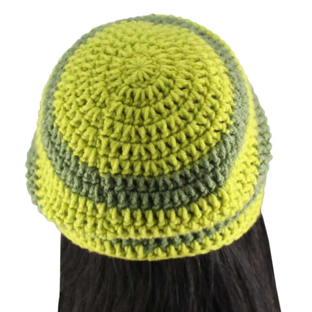 Green and Olive Green Crochet Beanie Hat Medium/Large - JMCH42ML