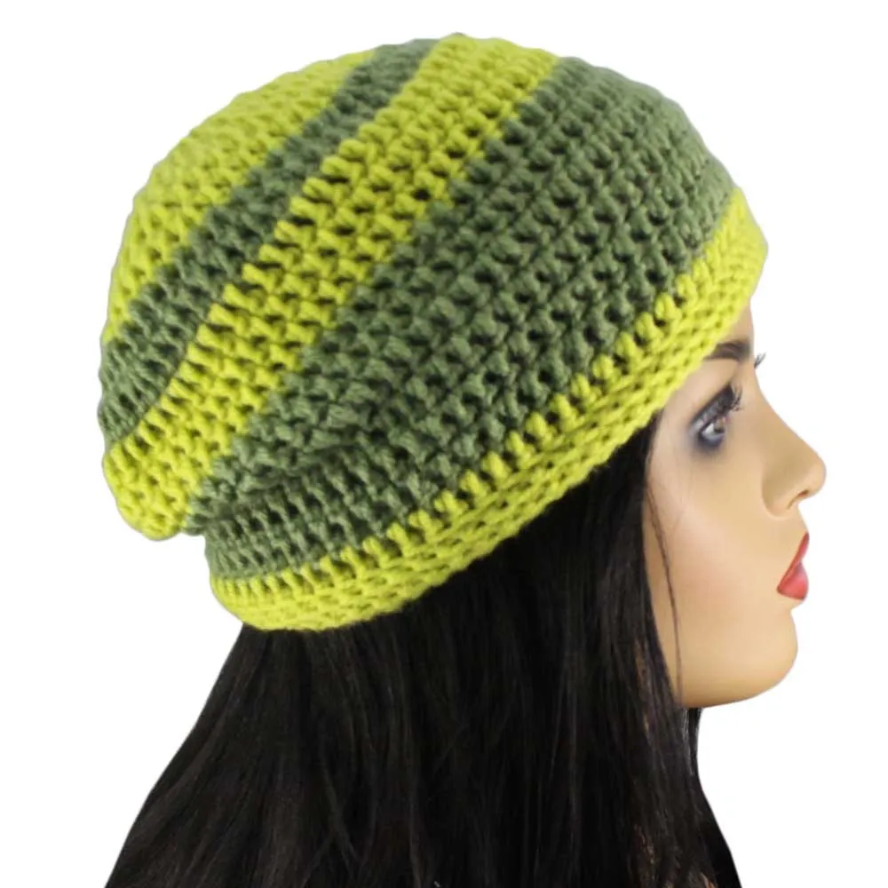 Green and Olive Green Crochet Beanie Hat Medium/Large - JMCH42ML