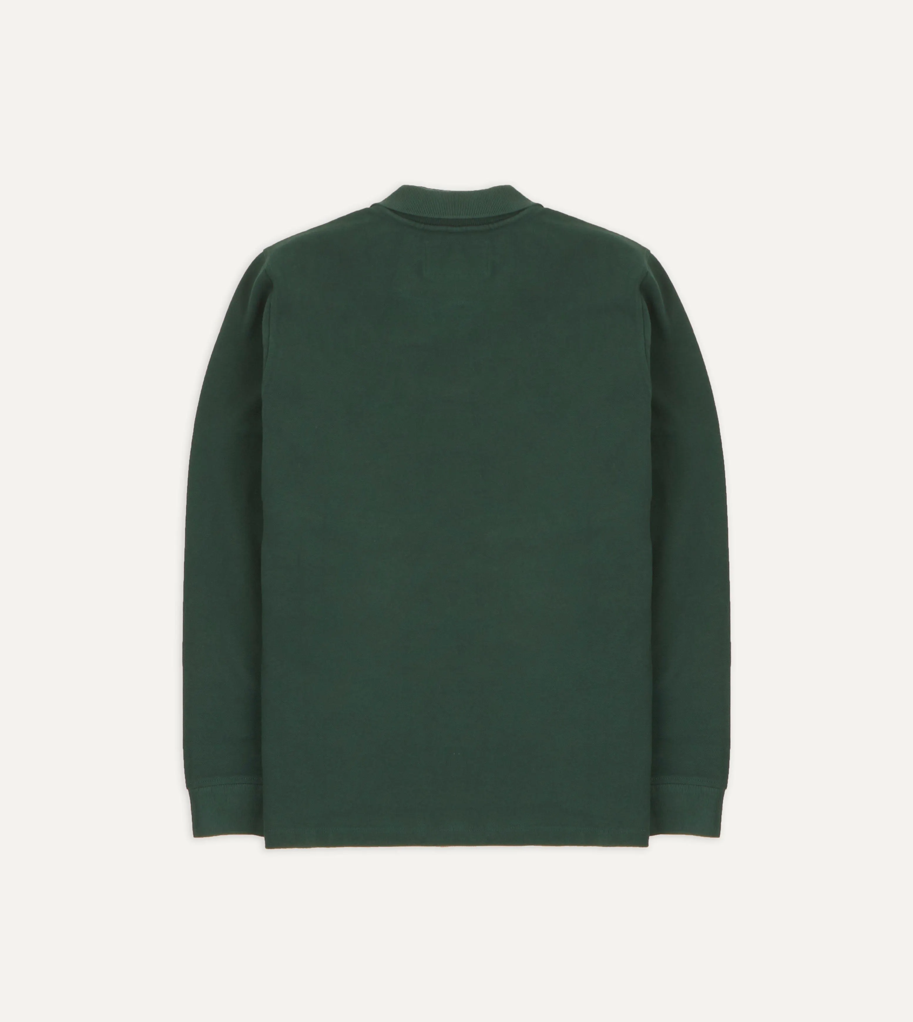 Green Pique Cotton Long-Sleeve Polo Shirt