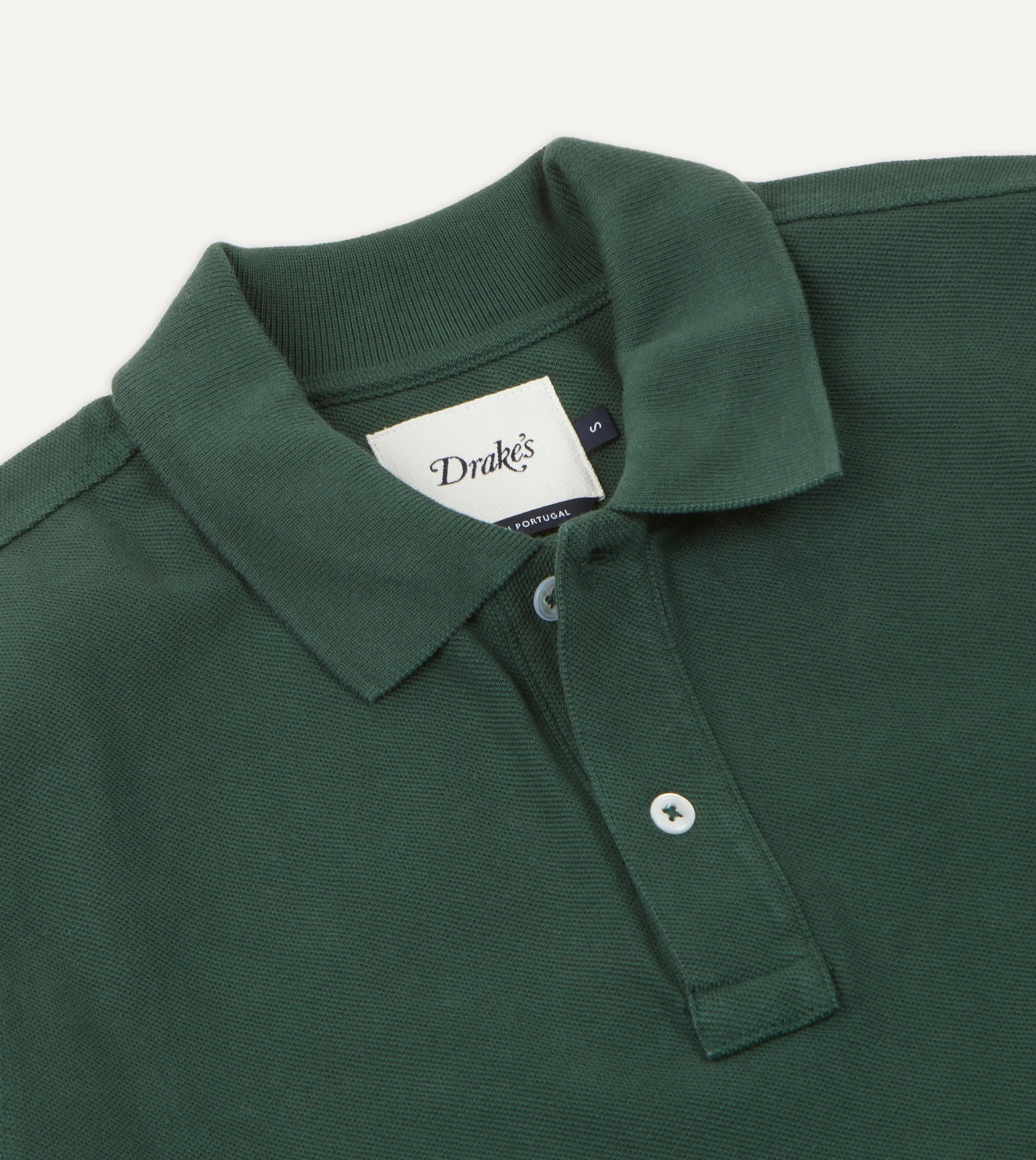 Green Pique Cotton Long-Sleeve Polo Shirt