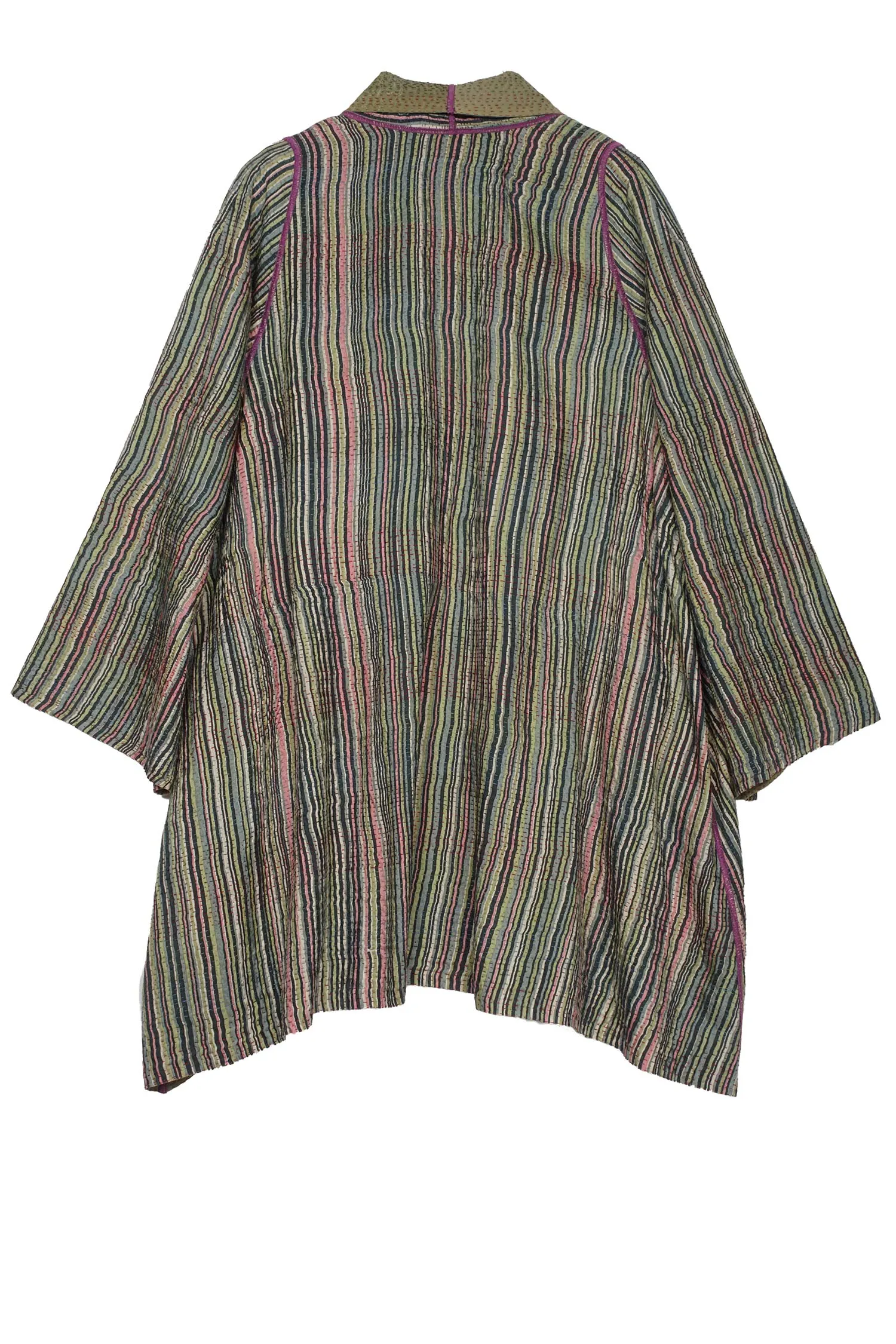 GREEN STRIPE W VINTAGE BACKING KANTHA A-LINE JKT - gt2003-grn -