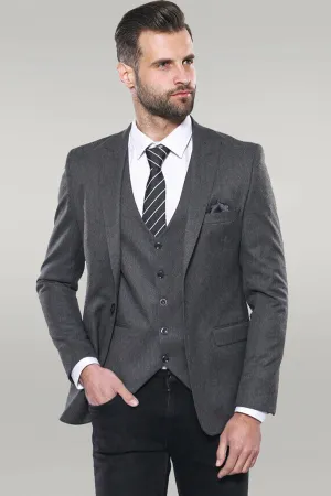 Grey Plain Blazer and Vest Set | Wessi