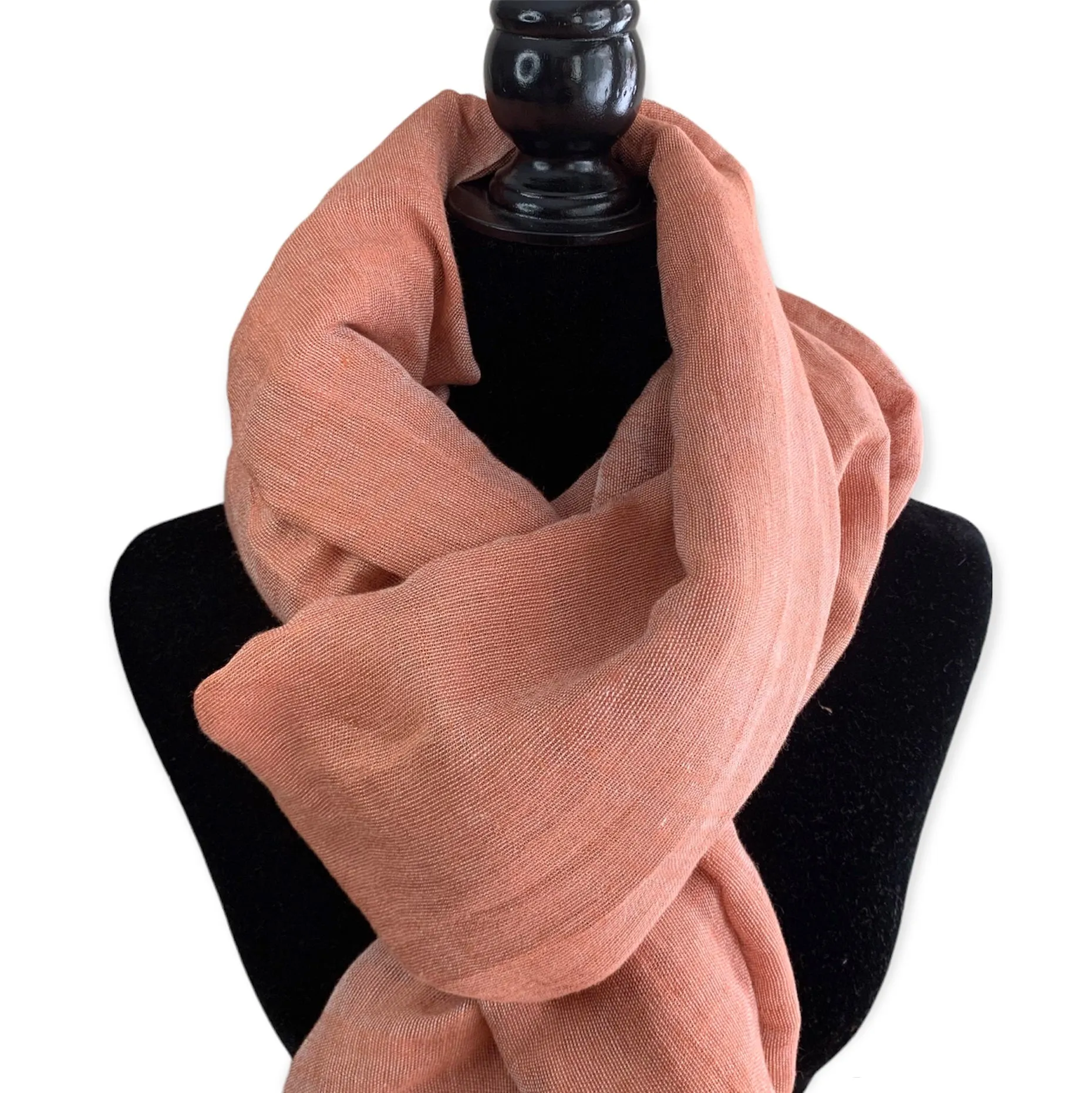 Handwoven Linen Scarf - Coral