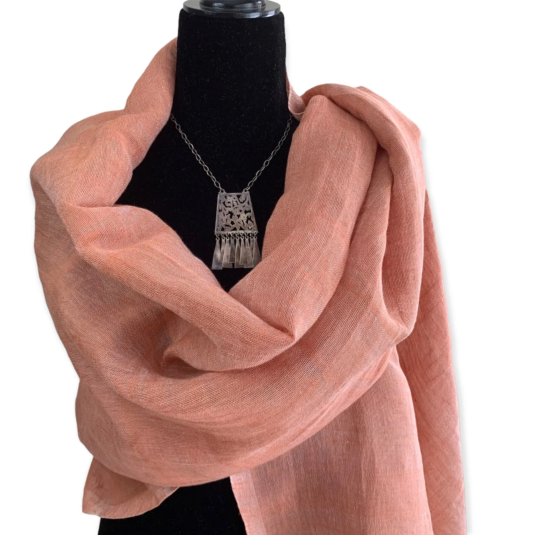 Handwoven Linen Scarf - Coral