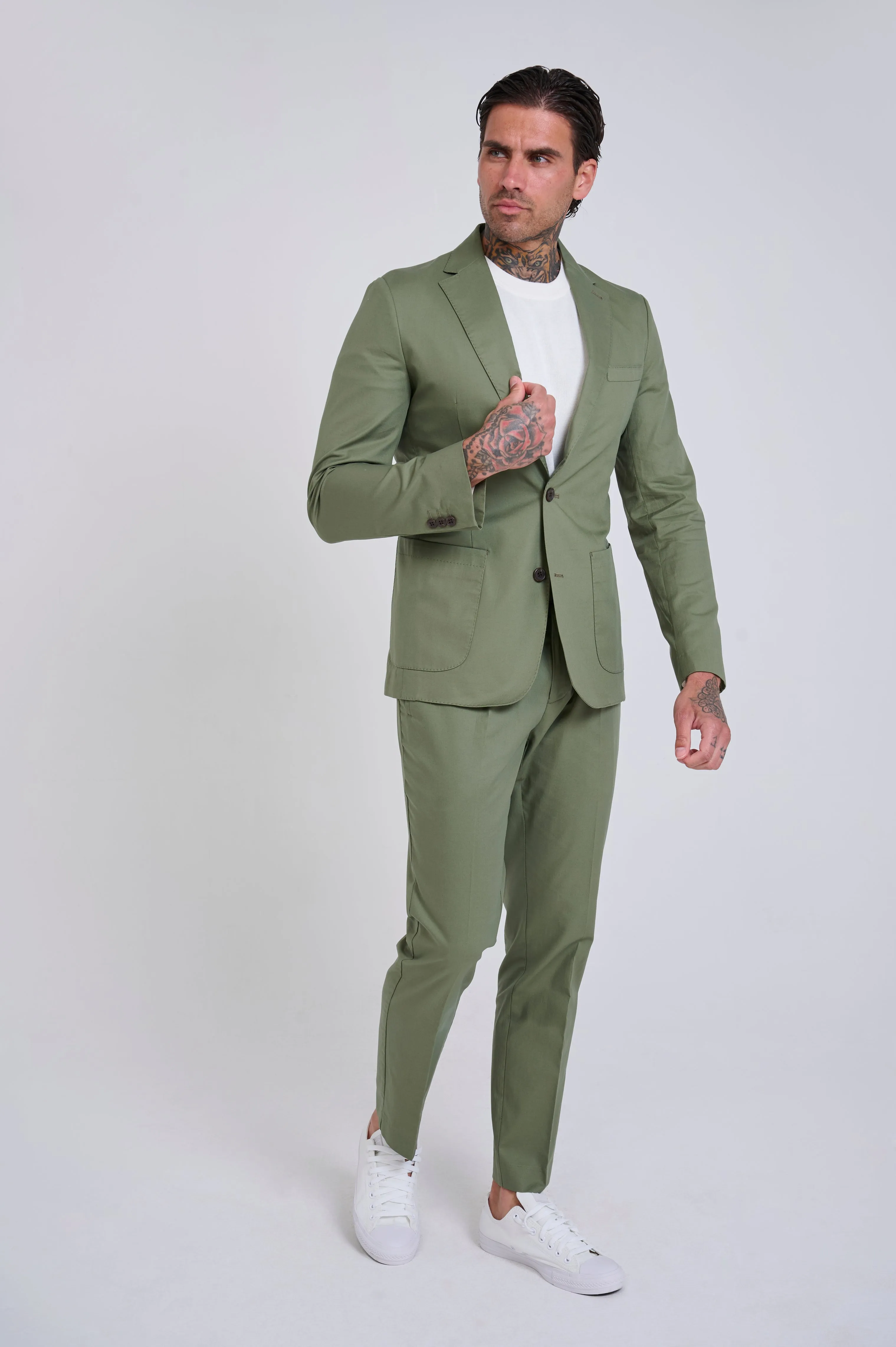 Harry Slim Fit Paper Touch Cotton Single Breasted Suit Blazer in Green