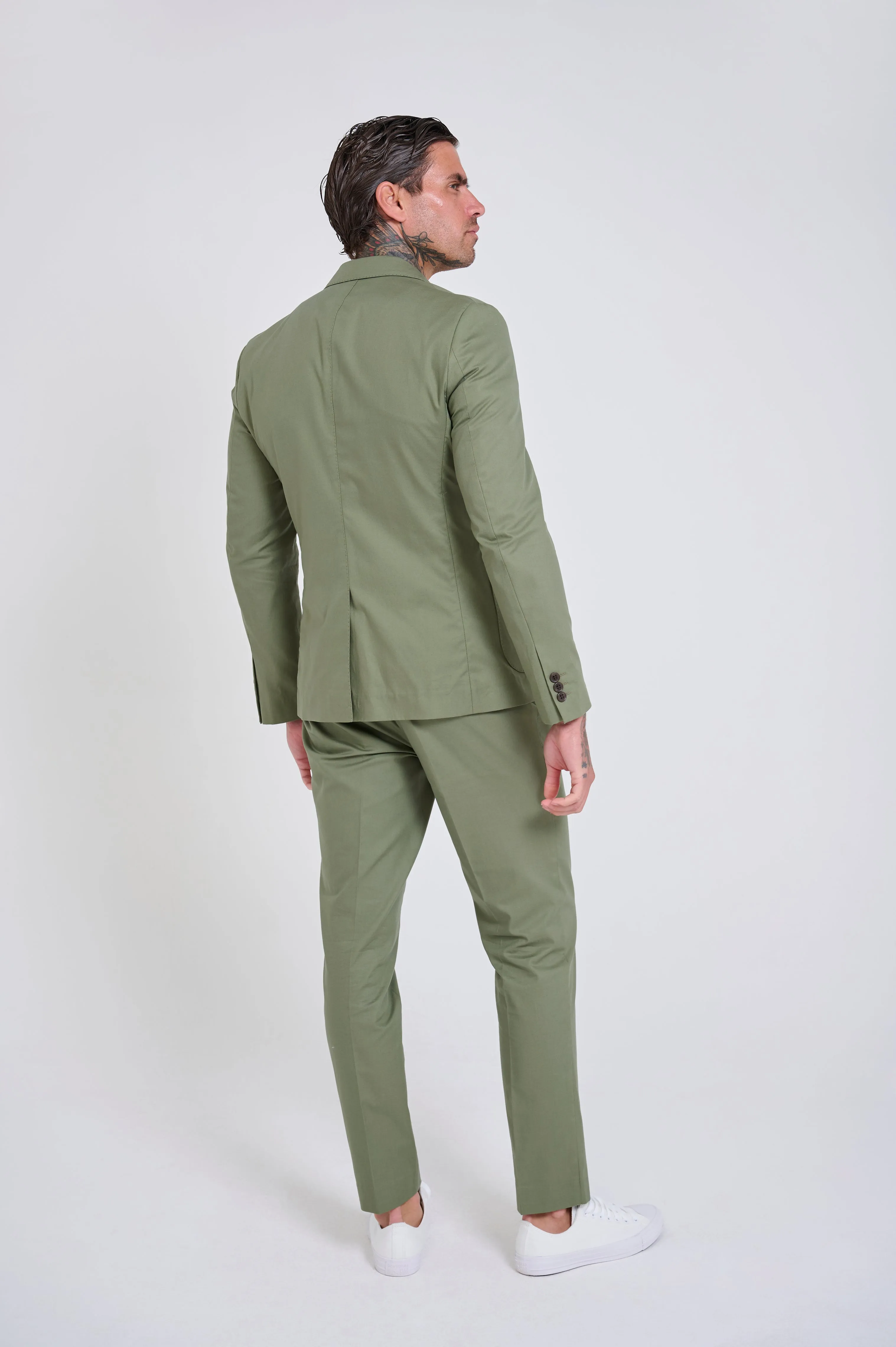 Harry Slim Fit Paper Touch Cotton Single Breasted Suit Blazer in Green