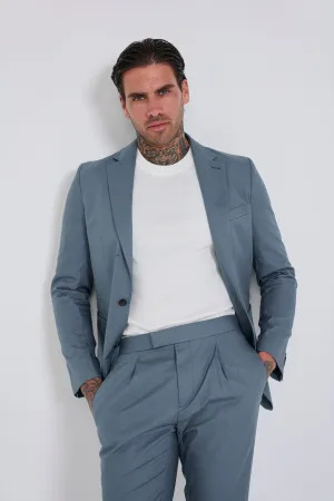 Harry Slim Fit Paper Touch Cotton Single Breasted Suit Blazer in Mid Blue