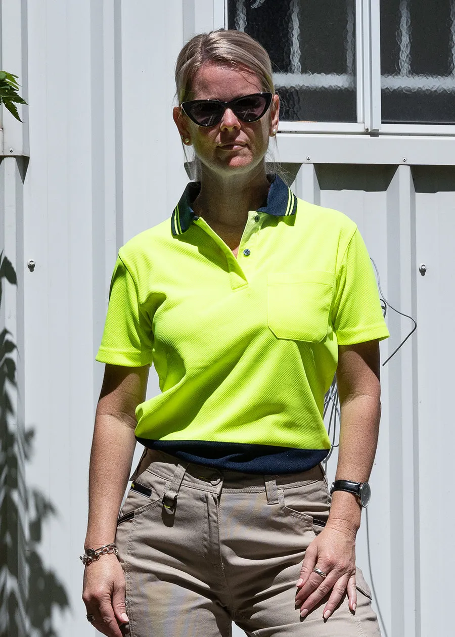 Hi vis button short sleeve ladies polo