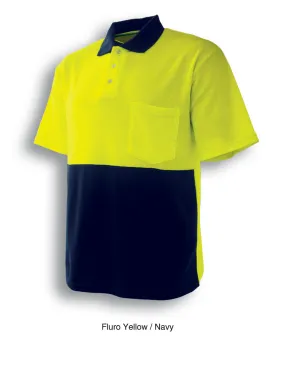 Hi-Viz S/S Poly Cotton Polo - Yellow/Navy