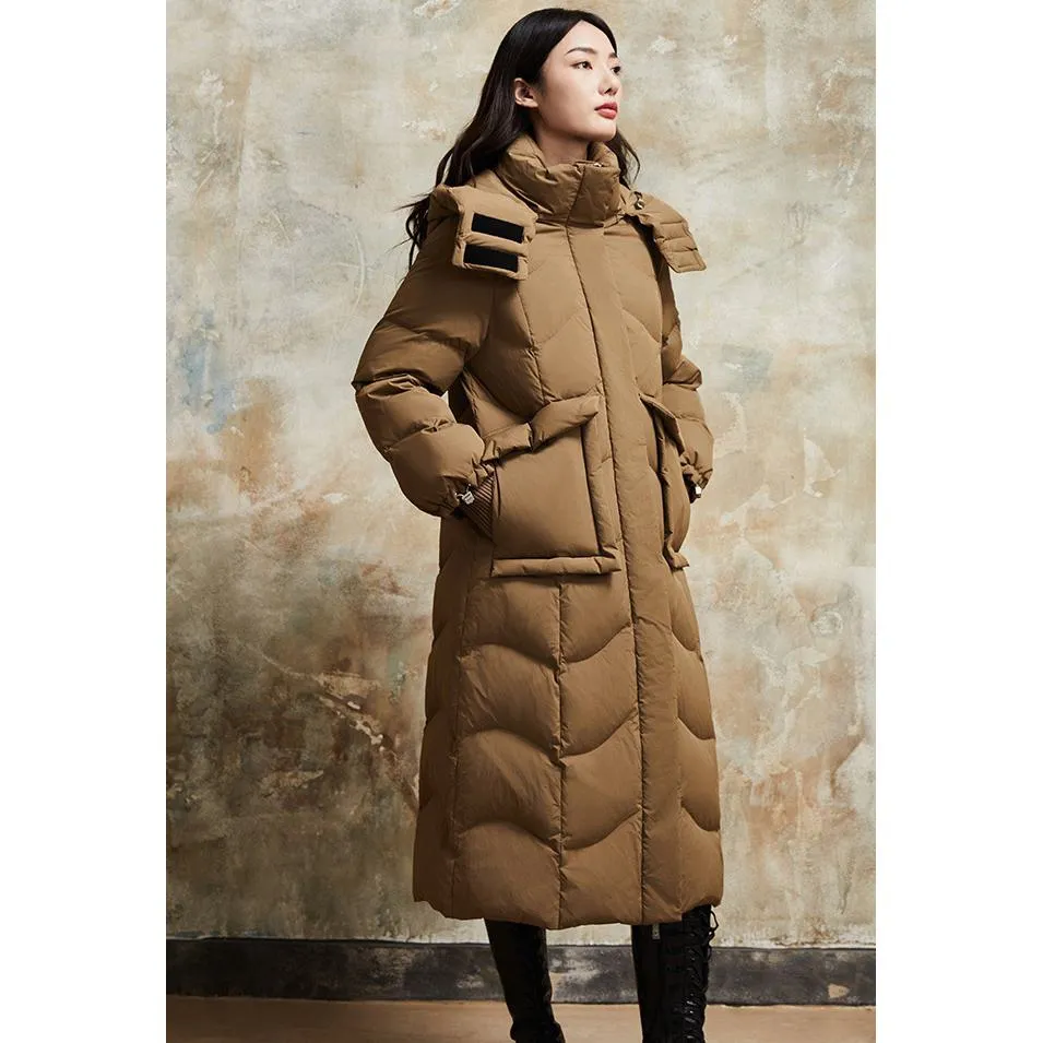 Hooded Simplicity Calf-Length Down Coat