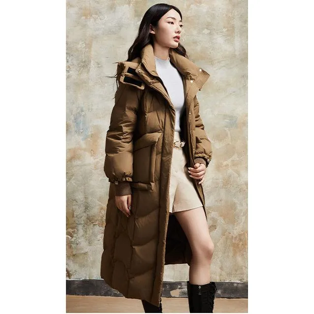 Hooded Simplicity Calf-Length Down Coat