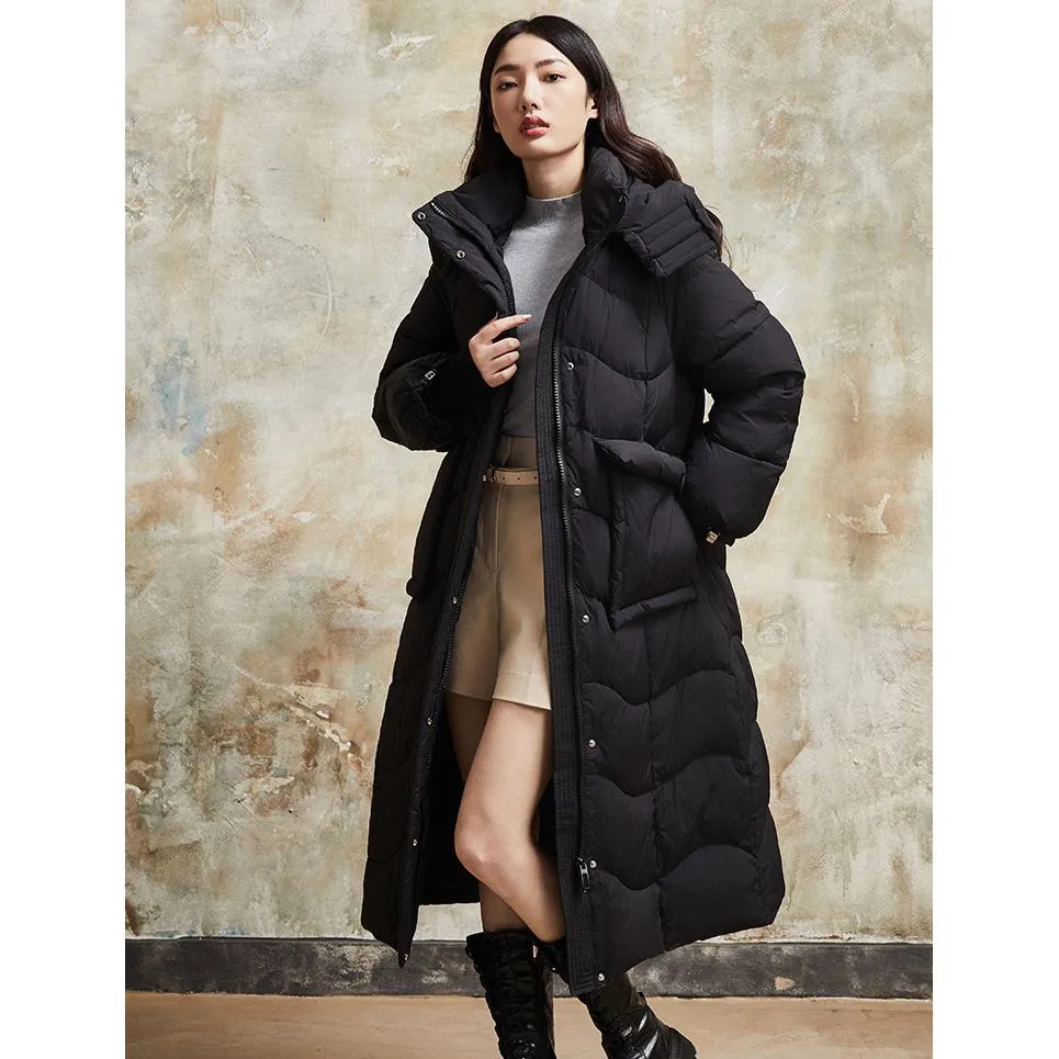 Hooded Simplicity Calf-Length Down Coat