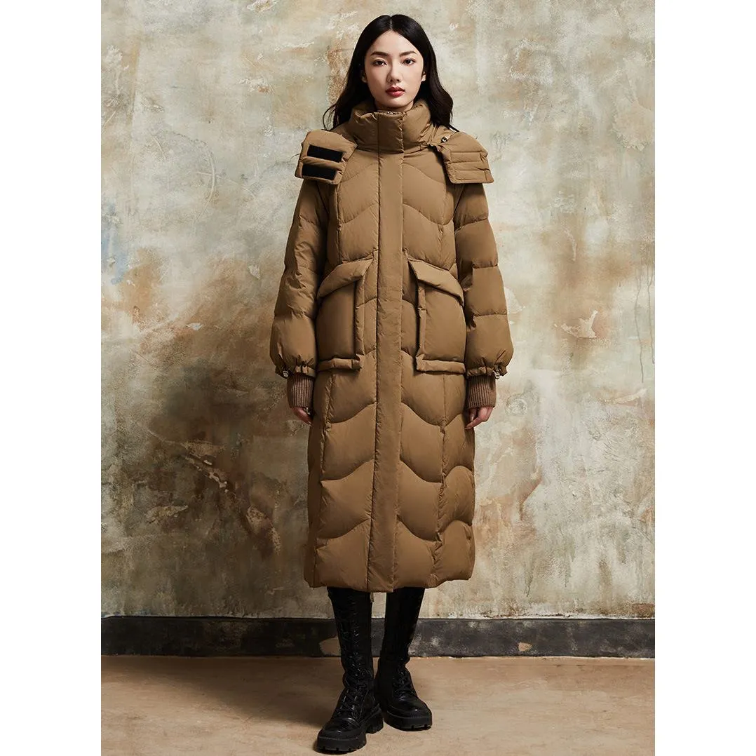 Hooded Simplicity Calf-Length Down Coat