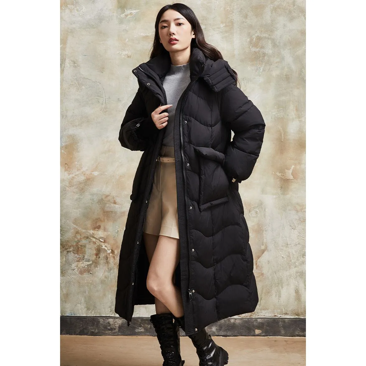 Hooded Simplicity Calf-Length Down Coat