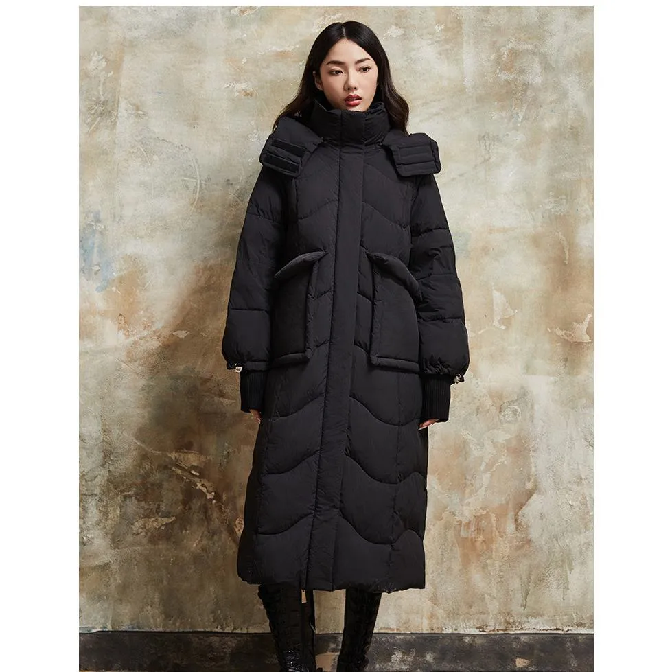 Hooded Simplicity Calf-Length Down Coat