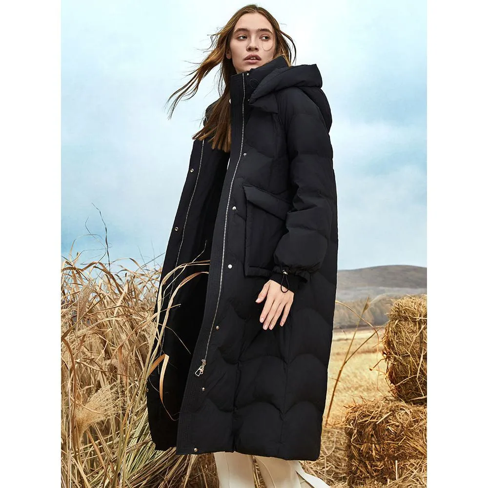 Hooded Simplicity Calf-Length Down Coat