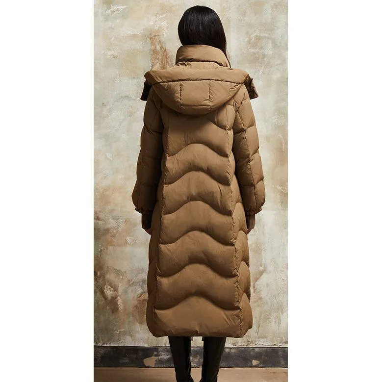 Hooded Simplicity Calf-Length Down Coat