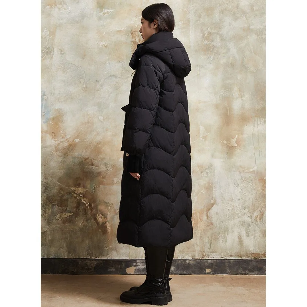 Hooded Simplicity Calf-Length Down Coat