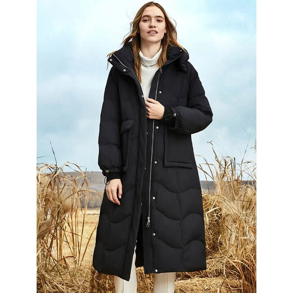 Hooded Simplicity Calf-Length Down Coat