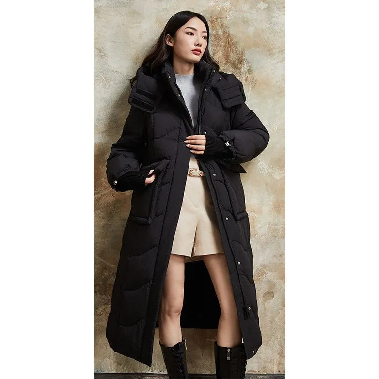 Hooded Simplicity Calf-Length Down Coat