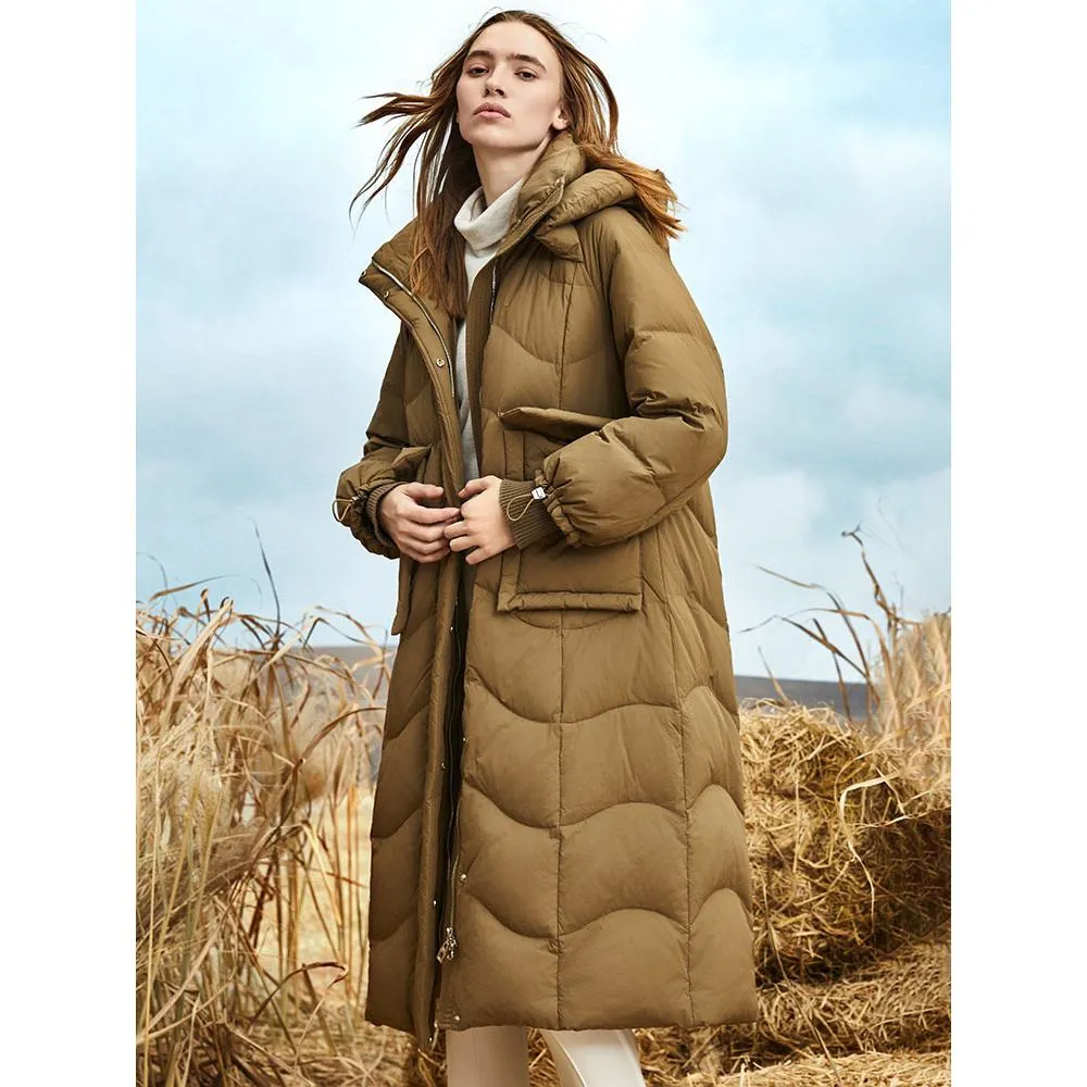 Hooded Simplicity Calf-Length Down Coat