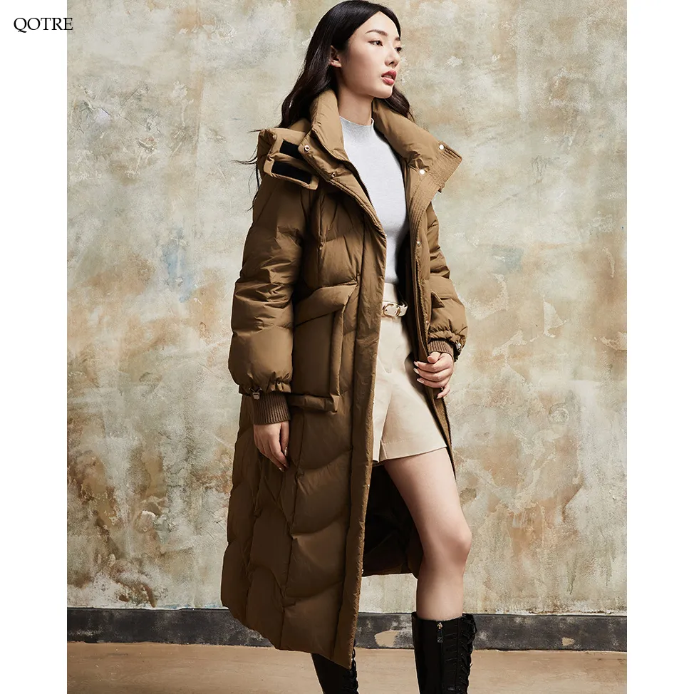 Hooded Simplicity Calf-Length Down Coat