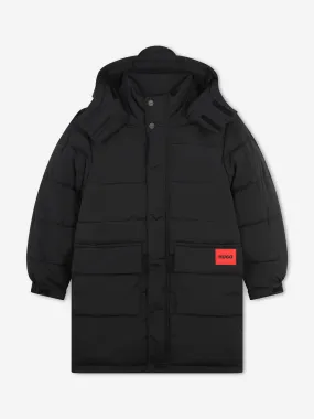 Hugo Boys Long Puffer Jacket in Black