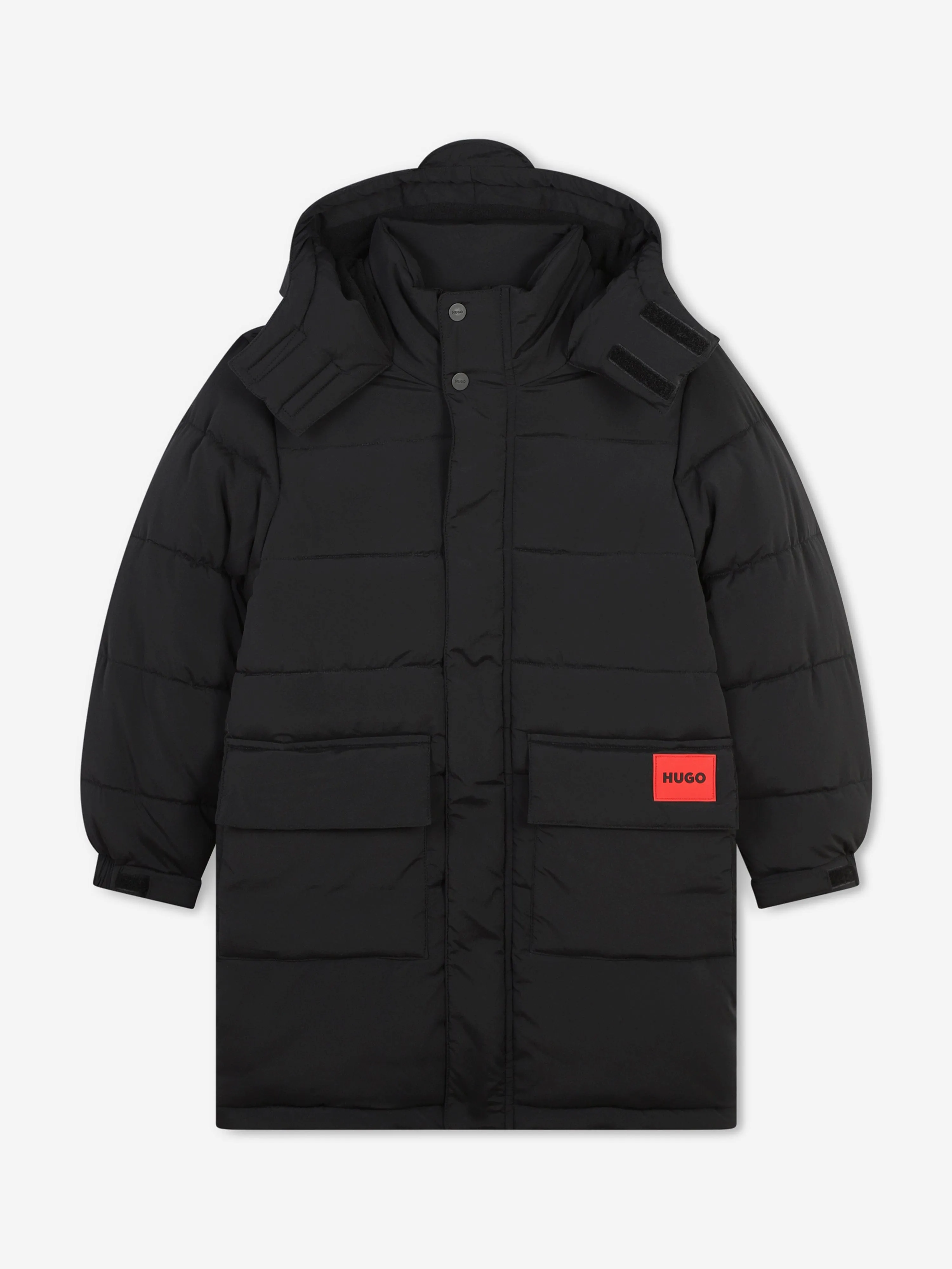 Hugo Boys Long Puffer Jacket in Black