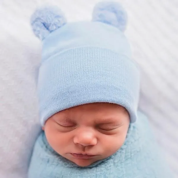 ilybean Fuzzy White Baby Bear Newborn Hospital Hat for Newborn Boys - Personalization Optional