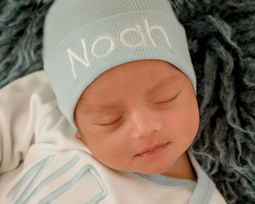 ilybean Fuzzy White Baby Bear Newborn Hospital Hat for Newborn Boys - Personalization Optional