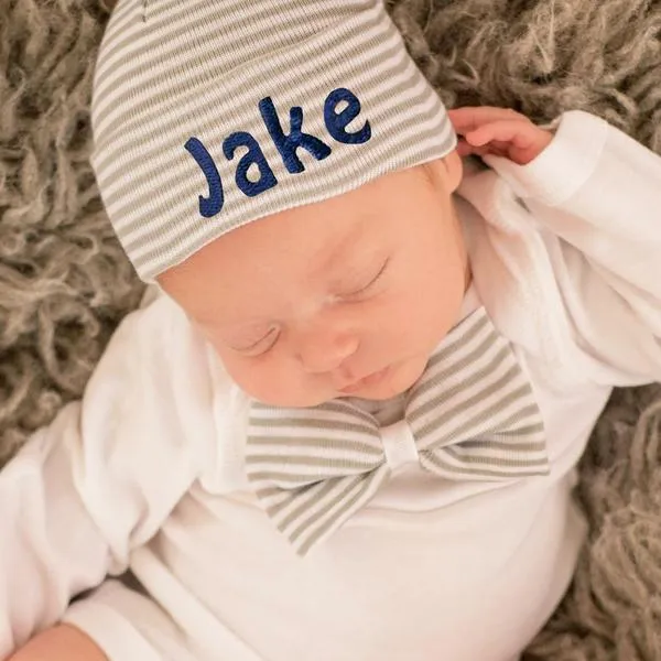 ilybean Gray and White Striped Bow Tie Onesie Set