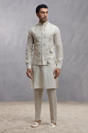 Ivory Silk Koti Kurta with Applique Work