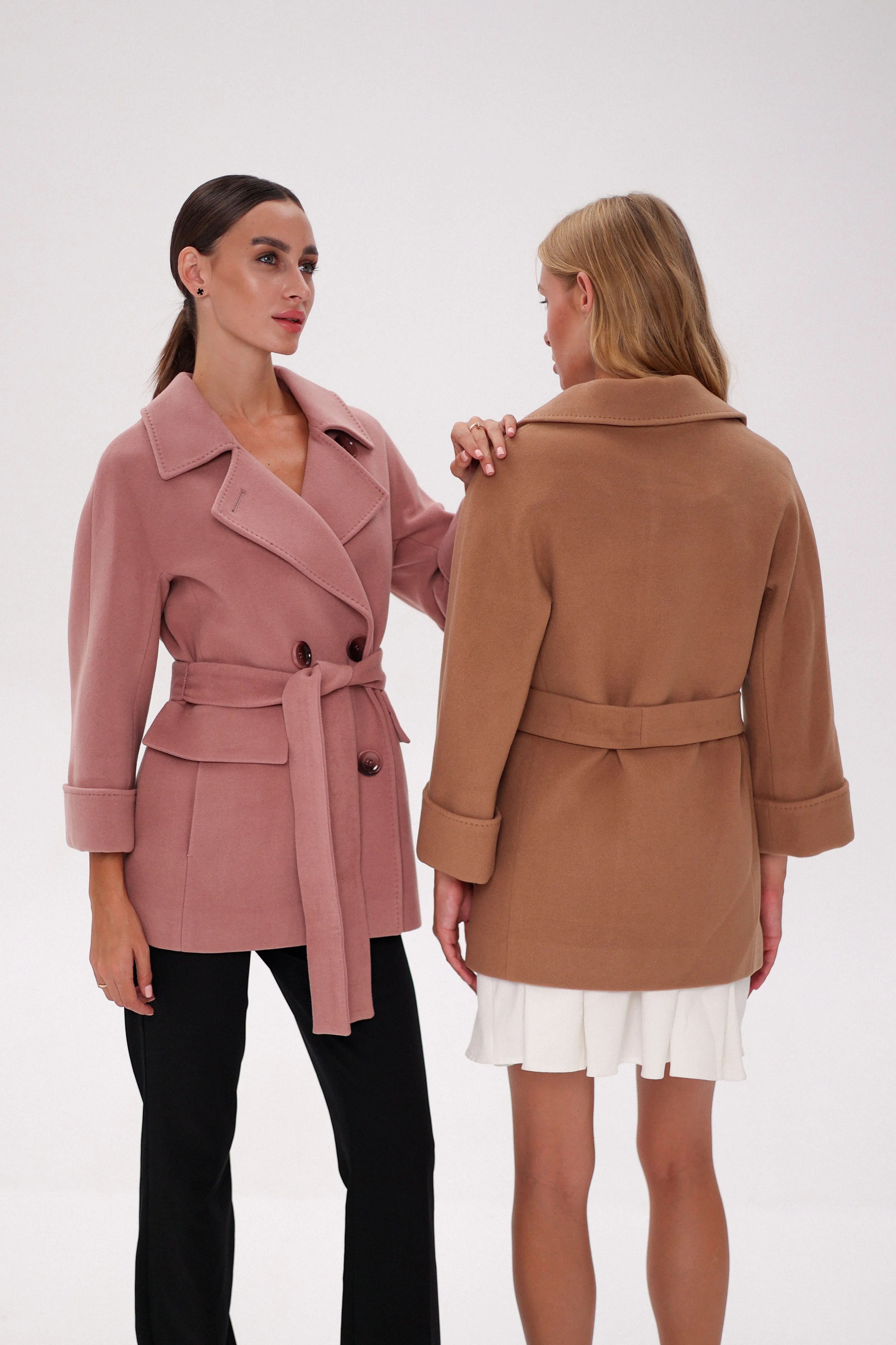 Jackie Tailored Cashmere Wool Coat in Camel