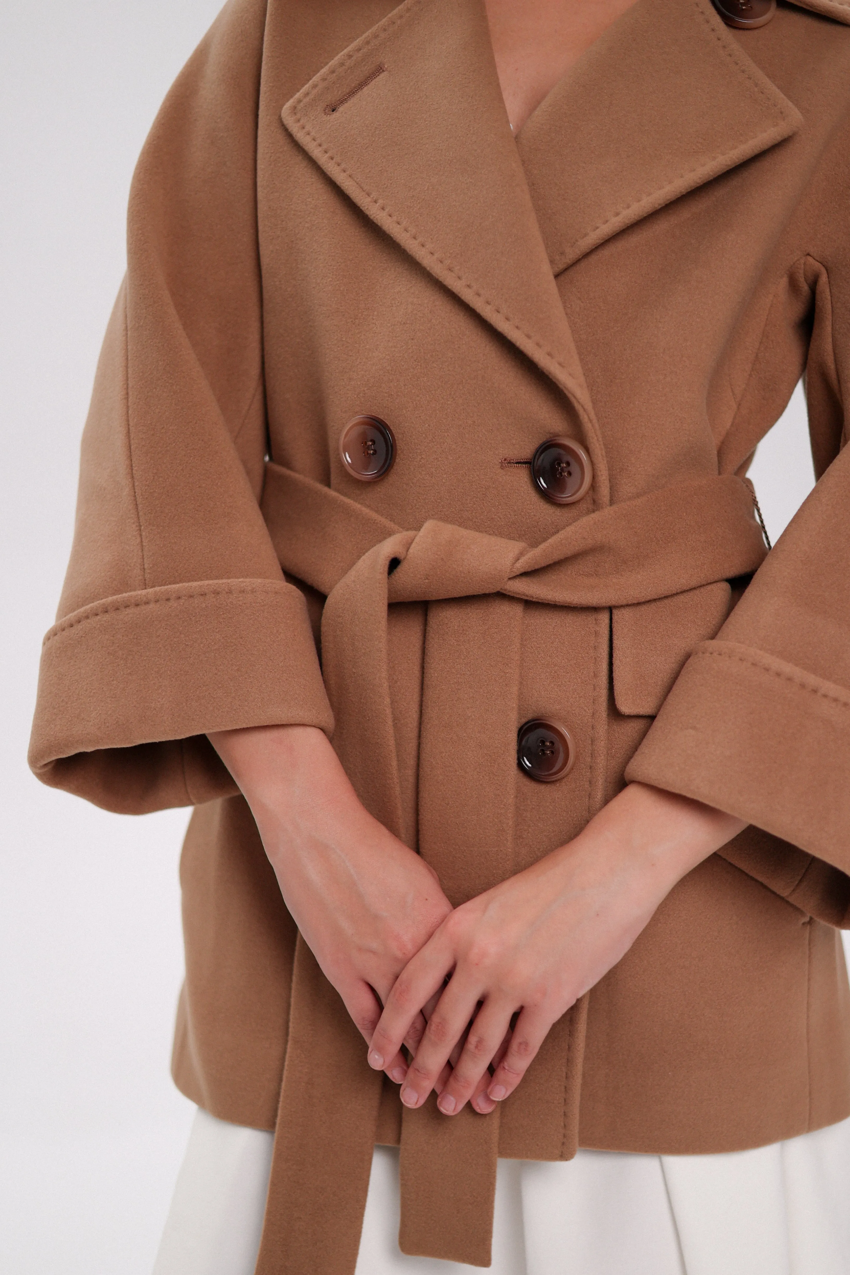 Jackie Tailored Cashmere Wool Coat in Camel