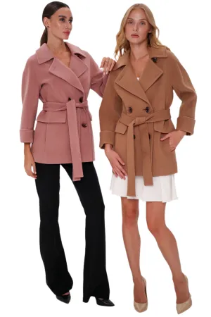 Jackie Tailored Cashmere Wool Coat in Camel