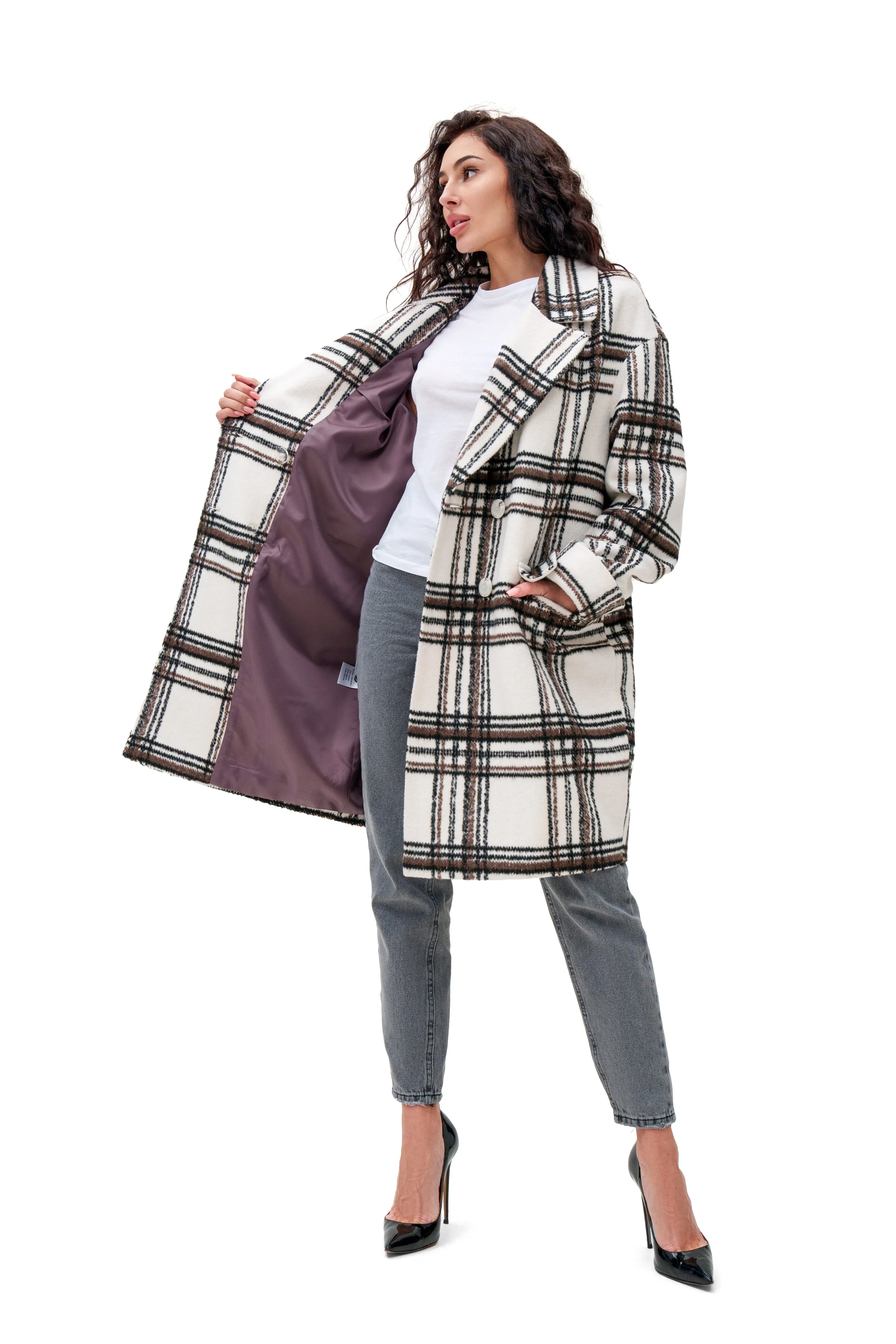 Janette Classic Wool Blend Plaid Overcoat