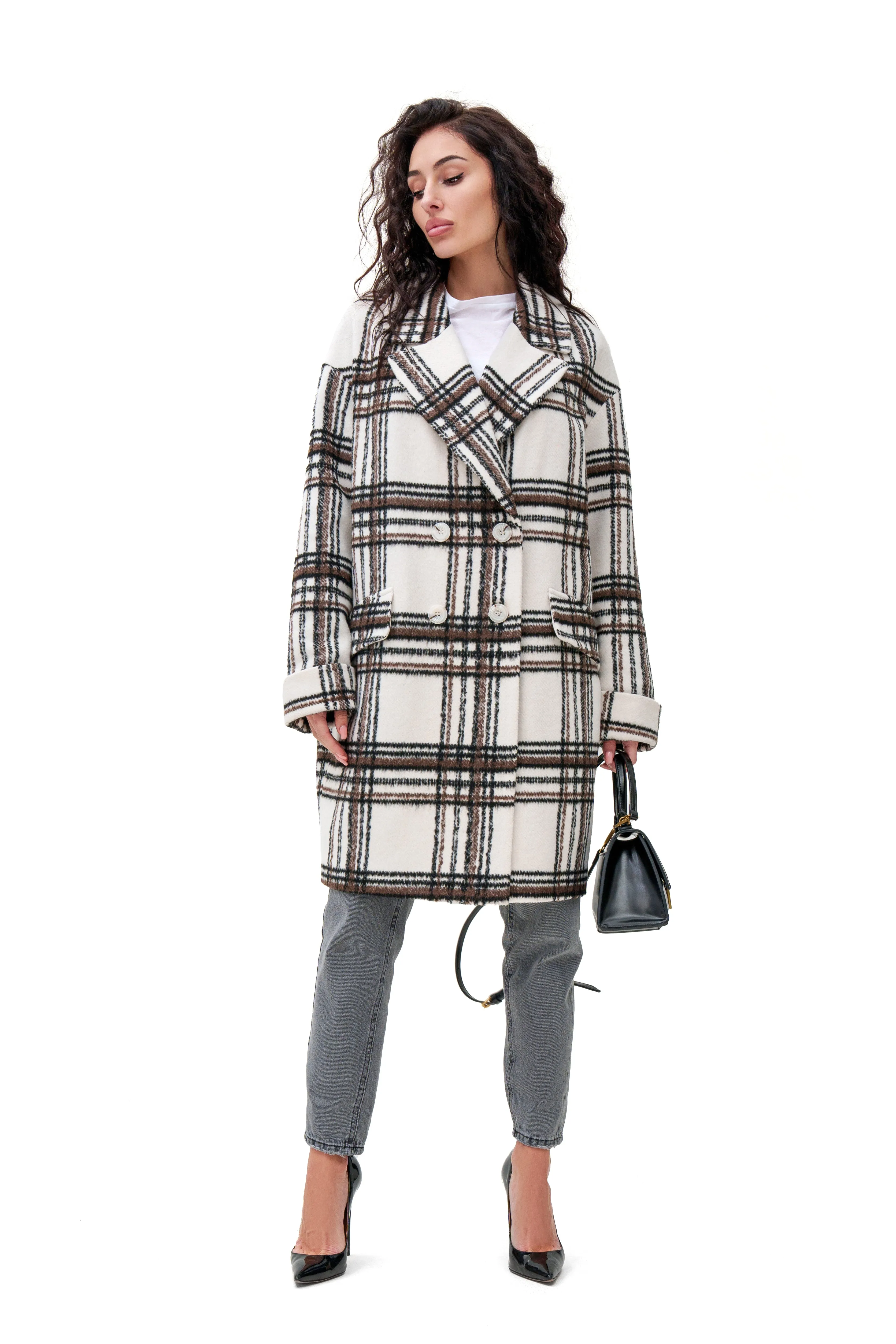 Janette Classic Wool Blend Plaid Overcoat