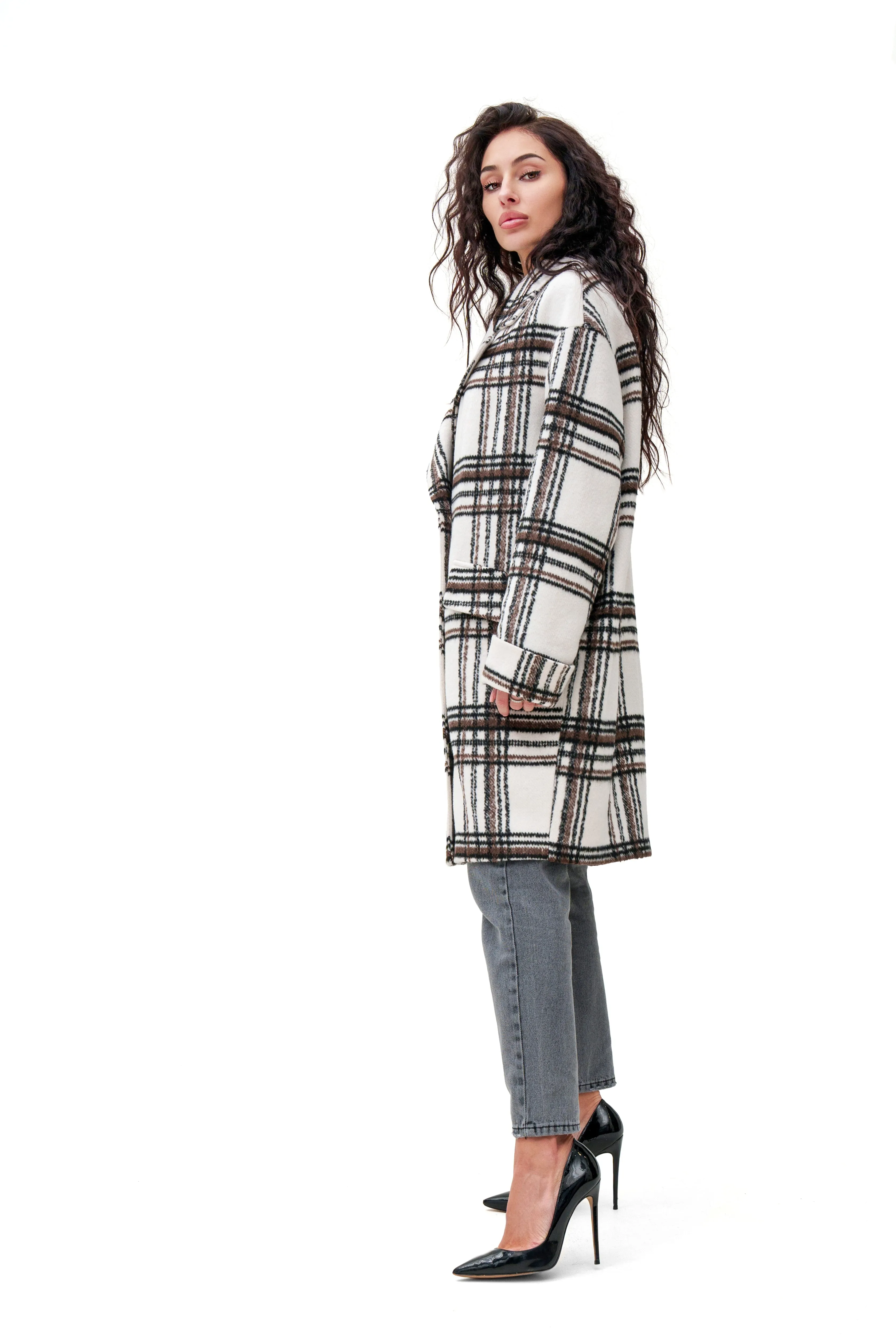 Janette Classic Wool Blend Plaid Overcoat