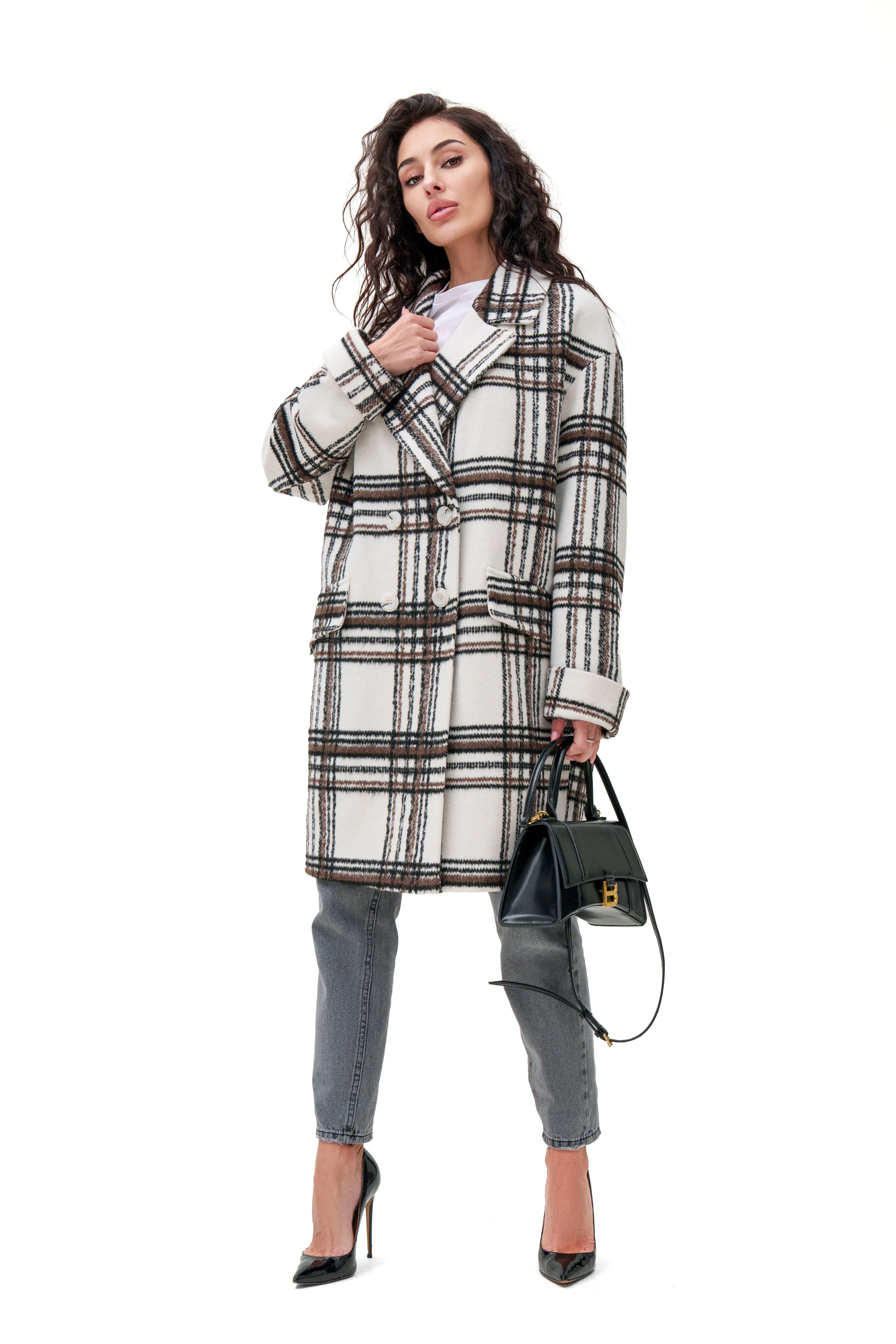 Janette Classic Wool Blend Plaid Overcoat