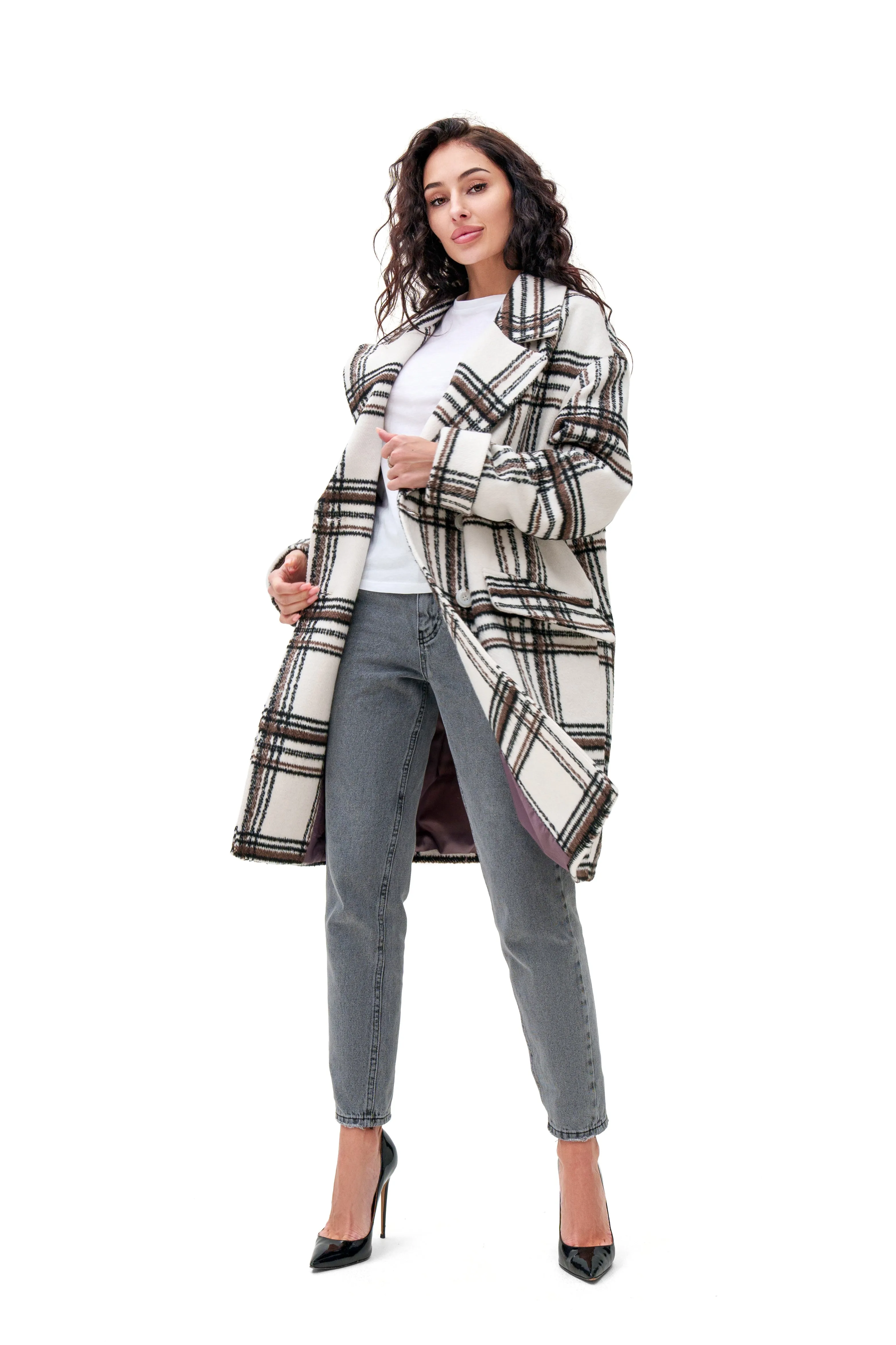 Janette Classic Wool Blend Plaid Overcoat