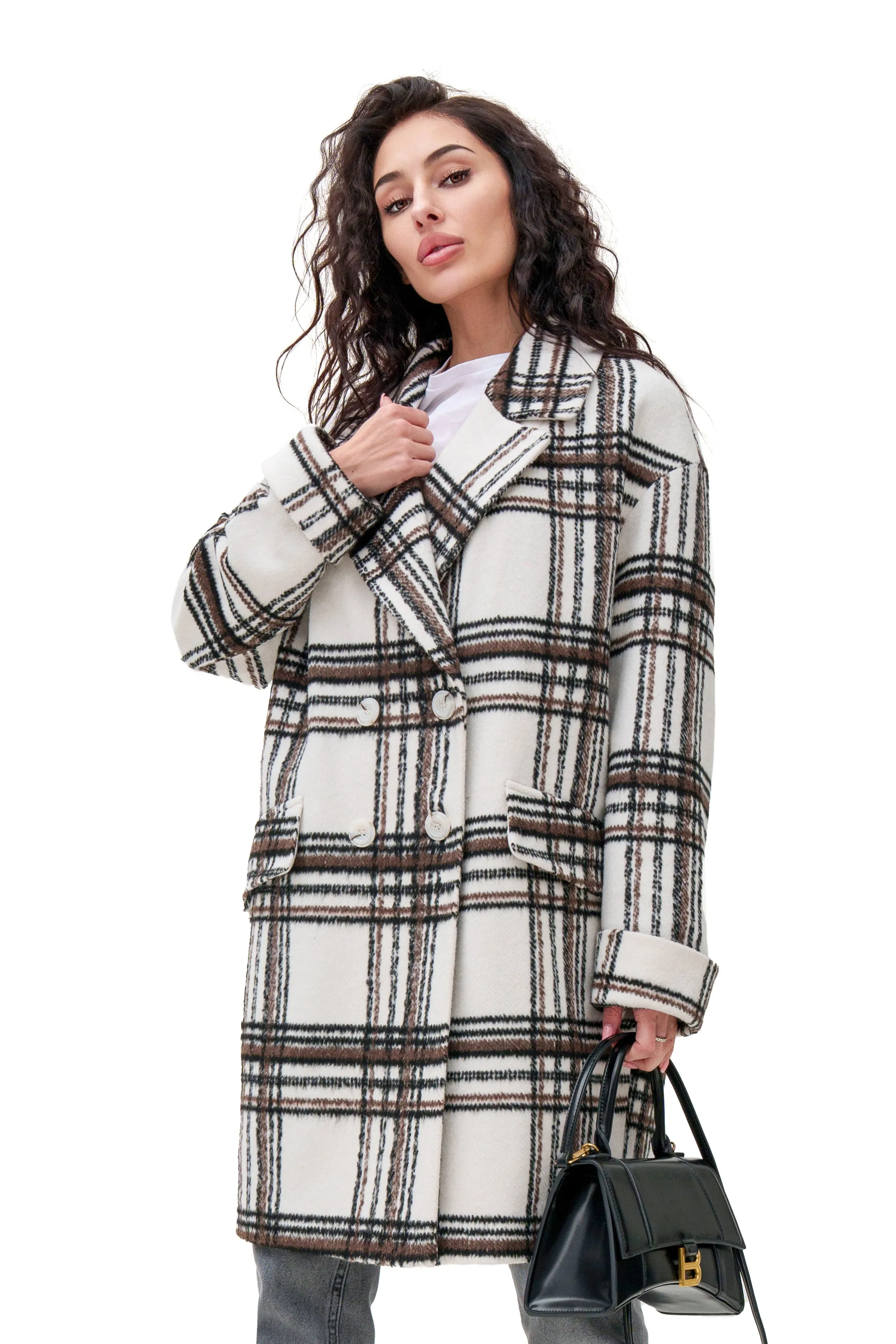 Janette Classic Wool Blend Plaid Overcoat