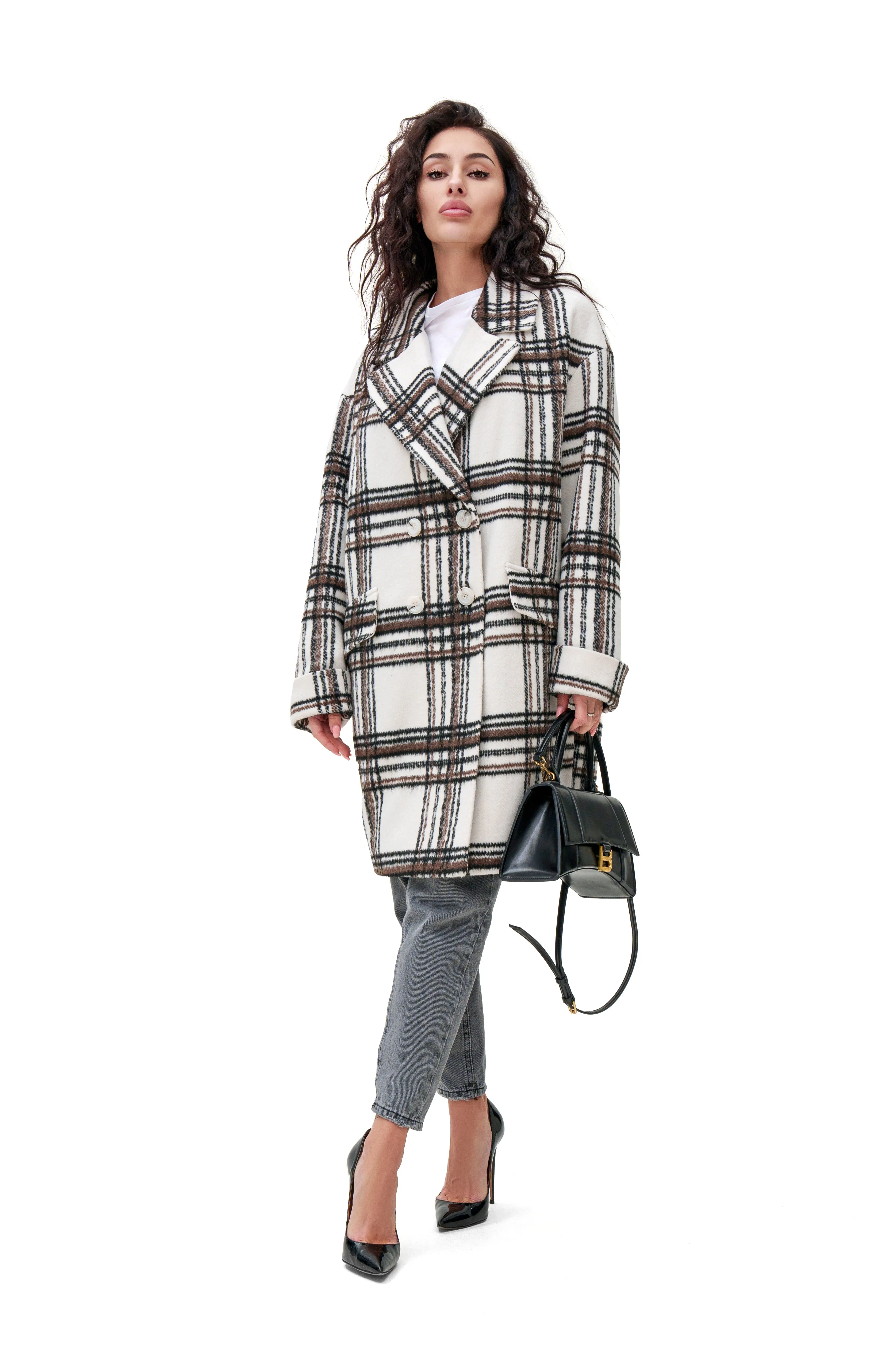 Janette Classic Wool Blend Plaid Overcoat