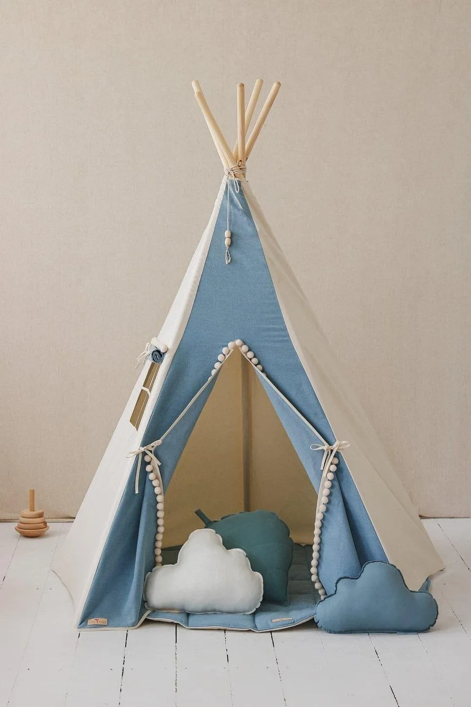 Jeans Teepee Tent with Pompoms