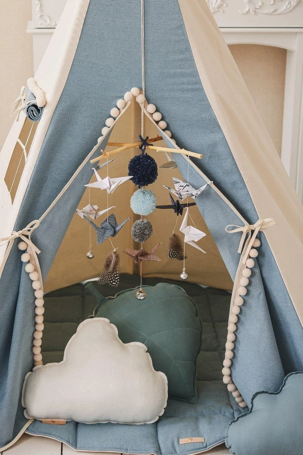 Jeans Teepee Tent with Pompoms