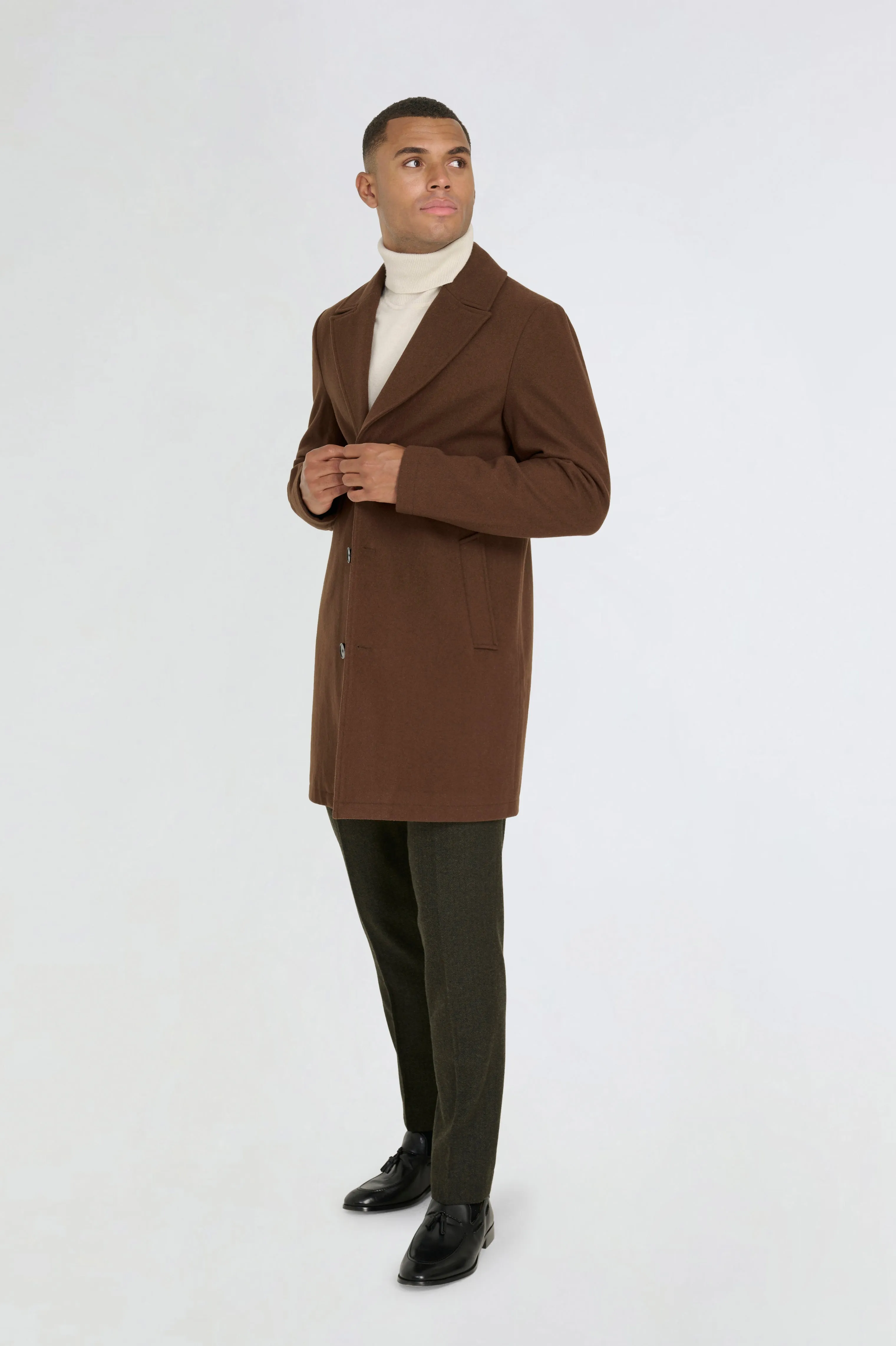 Josh Wool Melton Overcoat in Brown